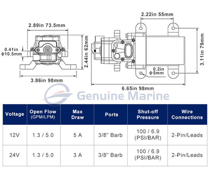 GenuineMarine-THALASSA SEAFLO 22 Series 1.3GPM 100PSI Automatic Marine Water Diaphragm Pump 12V Self Priming Electric High Pressure for Boat RV Caravan