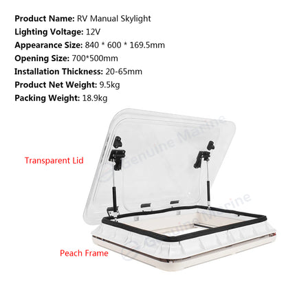 RV Camper Skylight Acrylic Transparent Belt LED With Anti-mosquito Sunshade Curtain Hydraulic Supporting Roof Vent High Quality