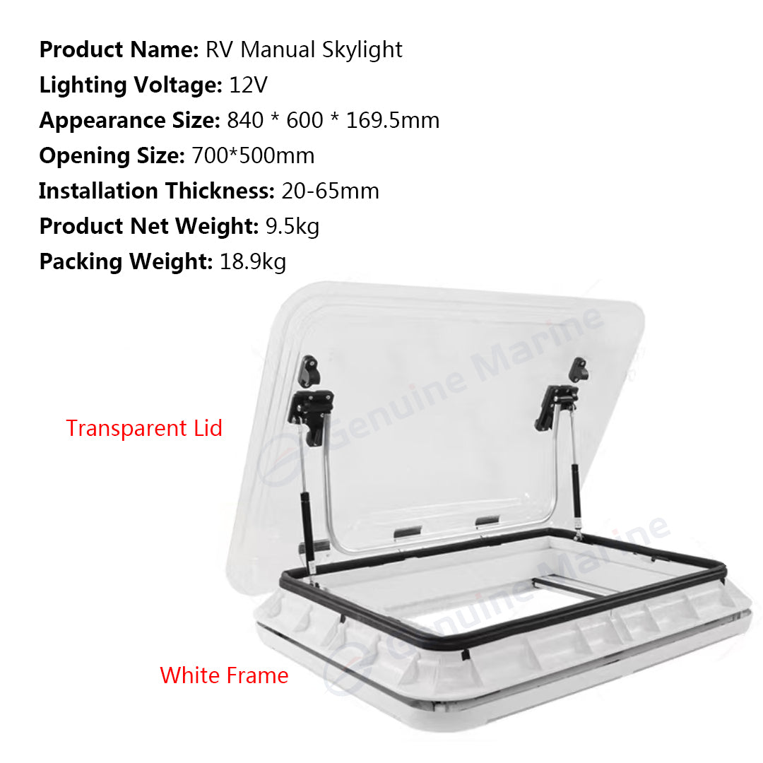 RV Camper Skylight Acrylic Transparent Belt LED With Anti-mosquito Sunshade Curtain Hydraulic Supporting Roof Vent High Quality