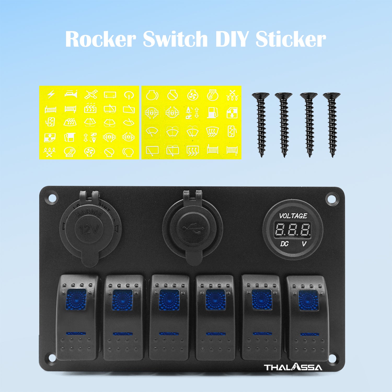 THALASSA Gang Rocker Switch Panel 12V Waterproof with 3.1A Dual USB Slot  Socket for Car Rv Vehicles Truck (6 Gang Blue LED) – Thalassa Marine