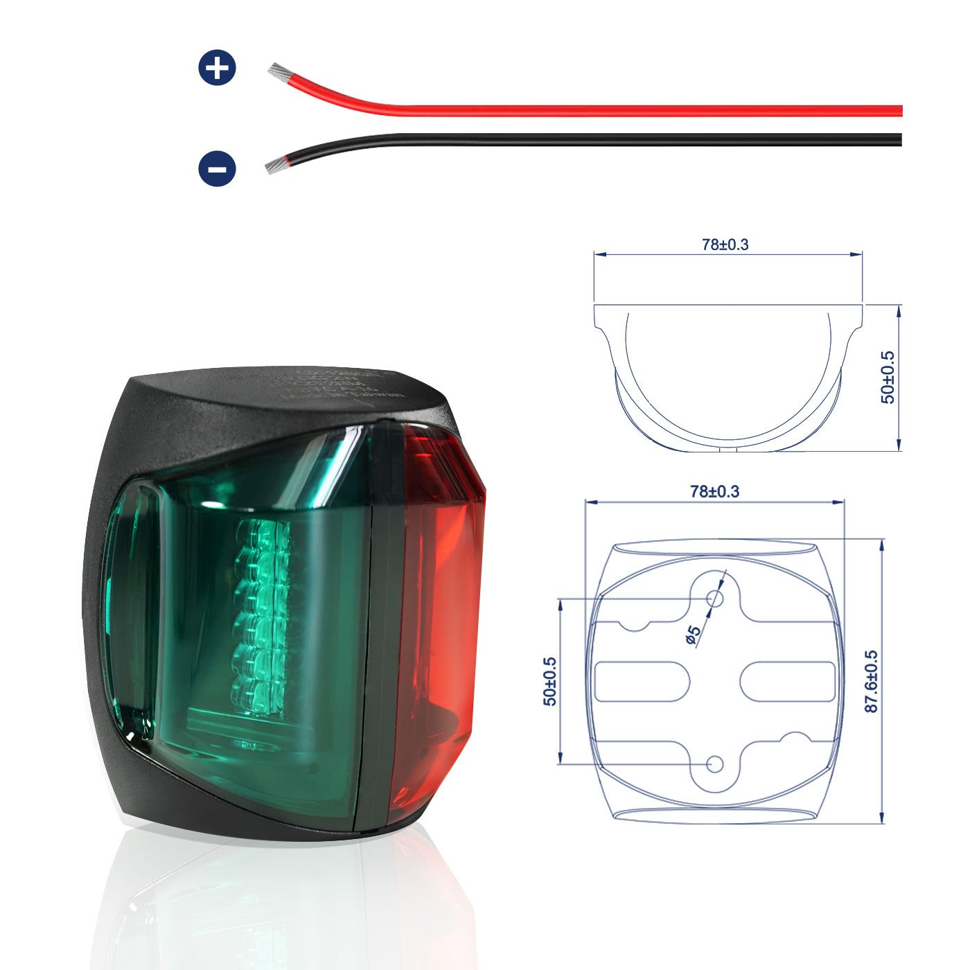 2 NM White LED 135° Stern Light+3 NM Bi-Color LED (Green and Red) 225° Boat  Navigation Light, US Coast Guard, ABYC A-16 and CE Certifications –